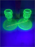 Vaseline glass candle stands