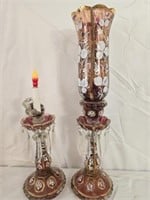 Antique Painted Bohemian Baccarat Lamps AS IS