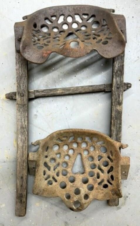 Matching Pair of Vintage Cast Iron Tractor Seats