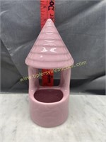 Pink pottery wishing well wall pocket