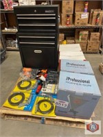 assorted tool box, air tools, hopper gun