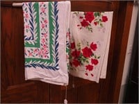 Two vintage colorful cotton tablecloths