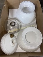 Oil lamps and milk glass shades