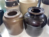 2 brown stoneware jars
