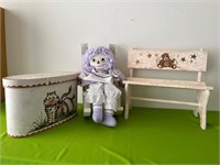Purple Rag Doll, Painted Wood Doll Bench +++