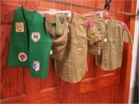 Six Boy Scout clothing items: wool vest with