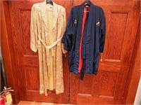 Navy blue silk kimono smoking jacket and woman's