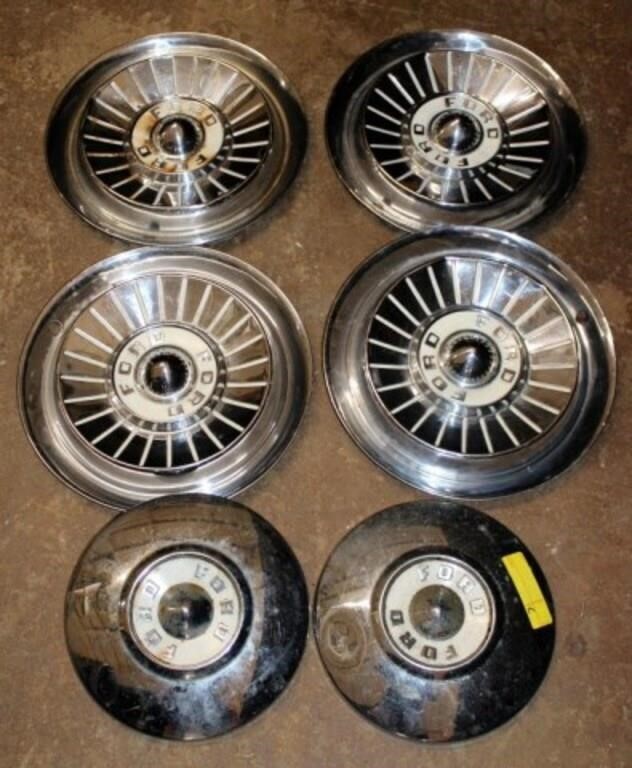 Lot of 6 Vintage Ford Hubcaps