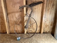 Antique Cultivator Iron Wheel w/Handle Frame,
