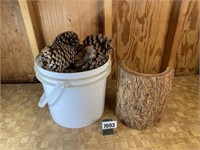 Unique Tree Piece & Bucket of Pinecones