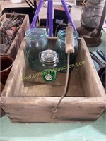 Jars in wooden caddy