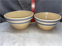 2 blue band Stone ware mixing bowls