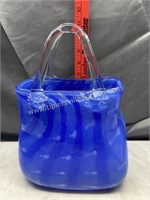 Blue art glass purse