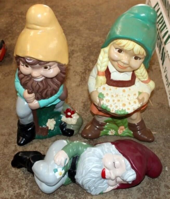 Lot of 3 Porcelain Garden Gnomes