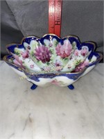 Hand painted footed nut bowl