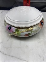 Hand painted nippon powder dish with milk glass