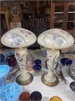 Pair of vintage mushroom style iris lamps