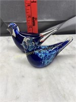 Pair of art glass blue bird paper weights