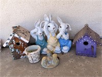 Painted Wood Birdhouses, Plastic Bunnies ++