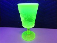 7" Embossed Vintage Uranium Green Glass Cup EXC