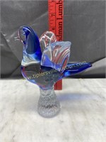 Art glass blue bird on stand