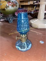 Miniature blue oil lamp 5in
