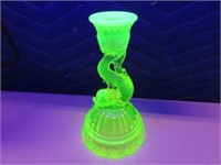 7" Whale Uranium Green Glass Candle Stick EXC