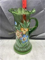 Green hand painted ruffle
Art glass pitcher