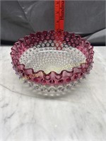 Hobnail bowl with crimped cranberry edge