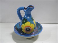 Hand Painted Wash Basin & 10" Pitcher