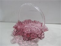 Vtg Fenton Glass Bride Basket Cranberry Glass See
