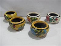 Vtg 7"x 4" Five Hand Painted Mexico Pots