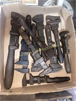 Box of Antique pipe wrenches