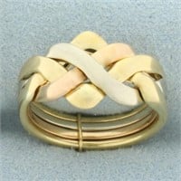 Italian Tri-Color Puzzle Ring in 18k Yellow, White