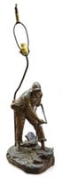 Edouard Lormier Bronze Fisherman Lamp.