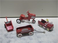 Four Red Die-Cast Toys Largest 4"x 2.5"x 2"