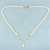 Mikura Pearl and Diamond Necklace in 18k Yellow Go