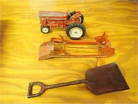 IH Metal Tractor, McCormick Loader, Metal Shovel