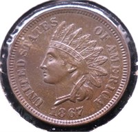 1867 CHOICE AU INDIAN HEAD CENT PQ