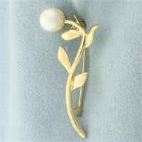 Cultured Akoya Pearl Flower Pin Brooch in 14k Yell