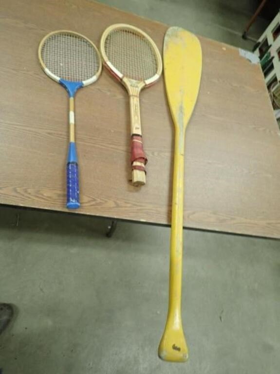 Canoe Paddle + (2) Tennis Rackets