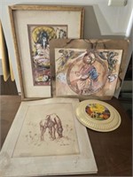 Estate Lot of 4 hand painted Artworks