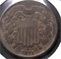 1871 TWO CENT PIECE VF PQ