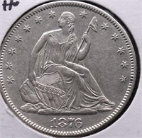 1876 S SEATED HALF DOLLAR AU