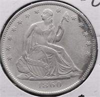 1860 O SEATED HALF DOLLAR AU