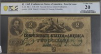 1862 PCGS  CONFEDERATE $2 NOTE  VERY FINE 20