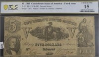 1861 PCGS CONFEDERATE $5NOTE CHOICE FINE 15