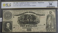 1861 PCGS CONFEDERATE $10 NOTE VERY FINE 30