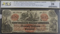 1861 PCGS CONFEDERATE $20 NOTE VERY FINE 20