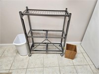 Rolling Cart Shelf & 2 Garbage Cans